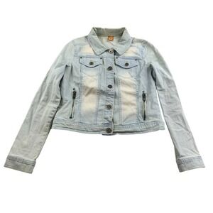 Vintage Joujou Denim Jacket Women L Blue White Striped Cotton Stretch Trucker